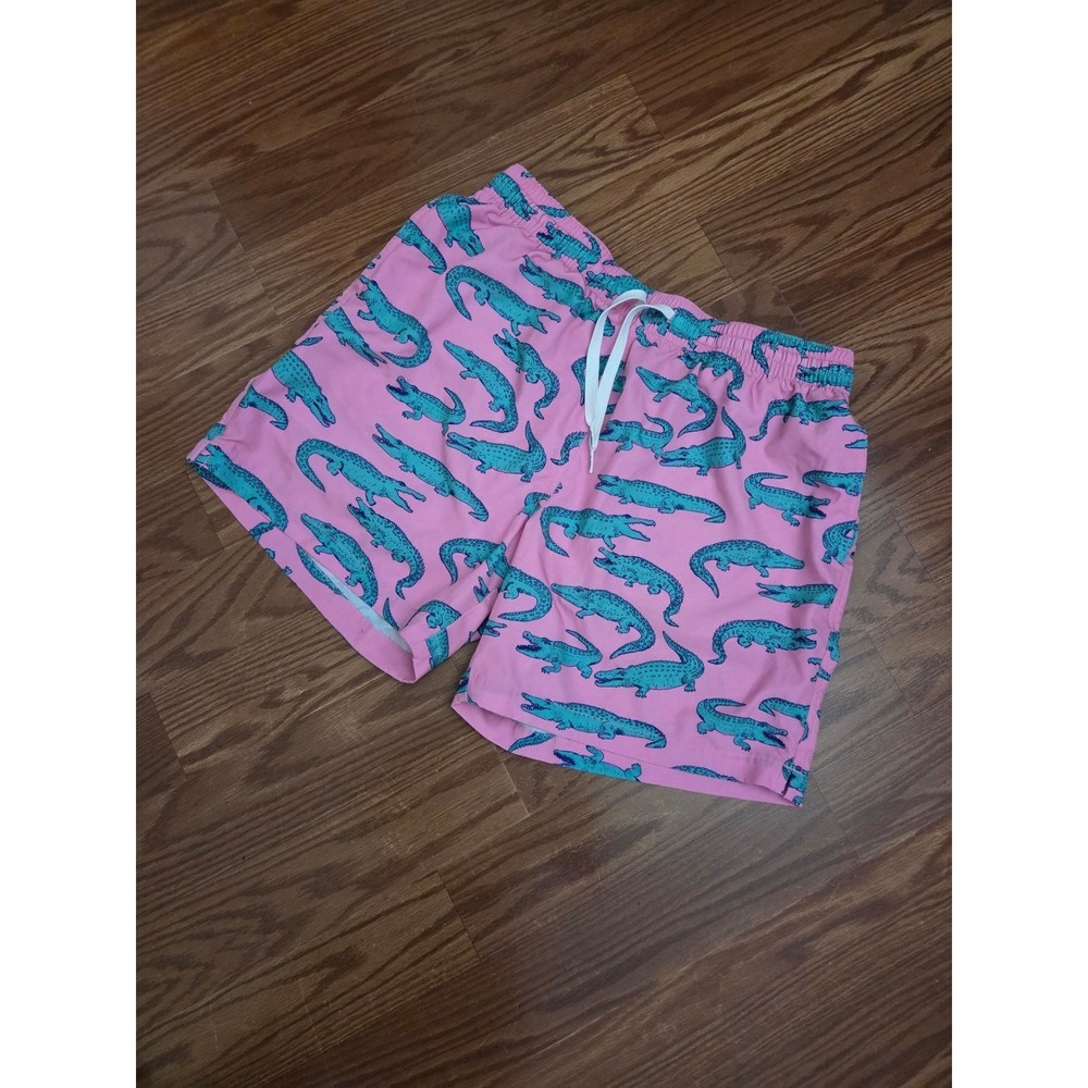 Chubbies Mens Swim Trunks Pink Teal Alligator Print Mesh Lined 5.5 Inseam Large